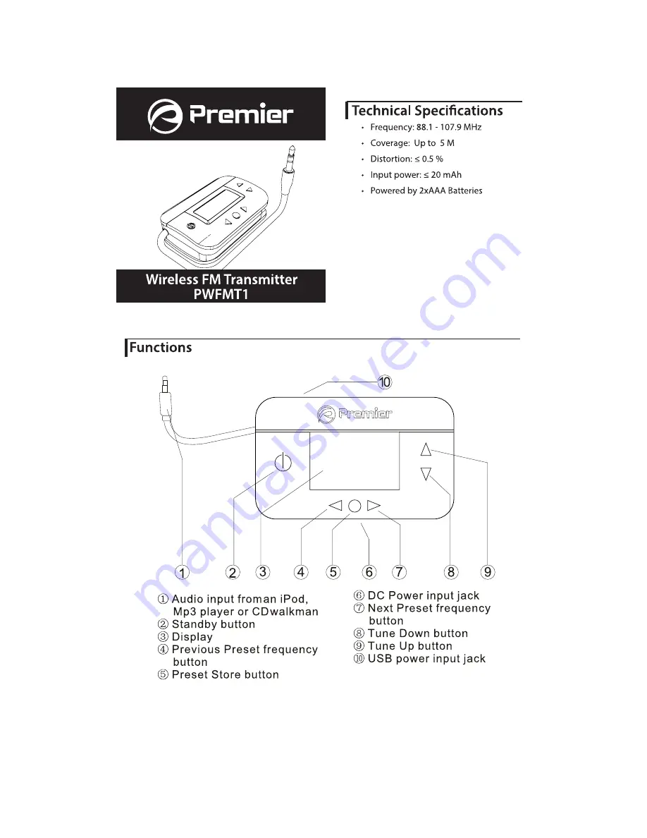 Premier PWFMT1 Manual Download Page 1