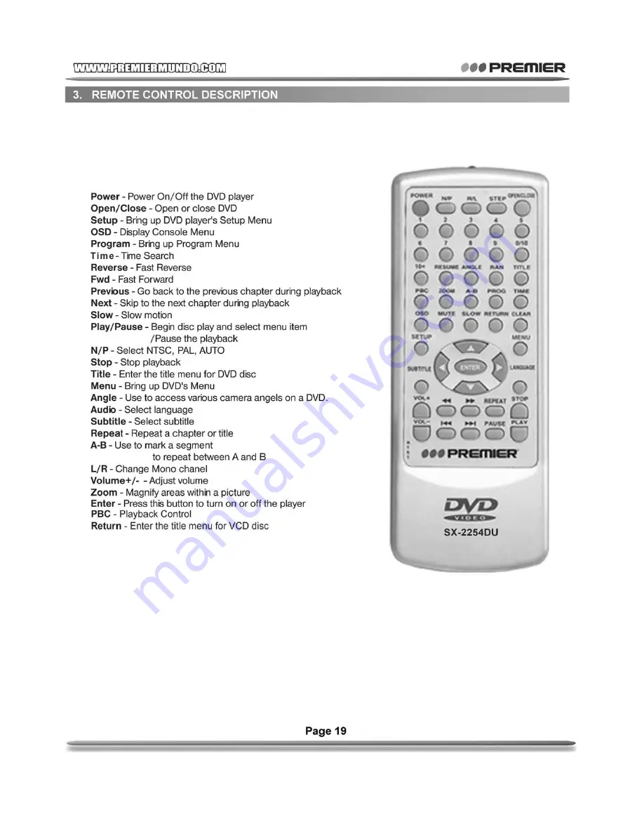 Premier SX-2254DU Instruction Manual Download Page 20