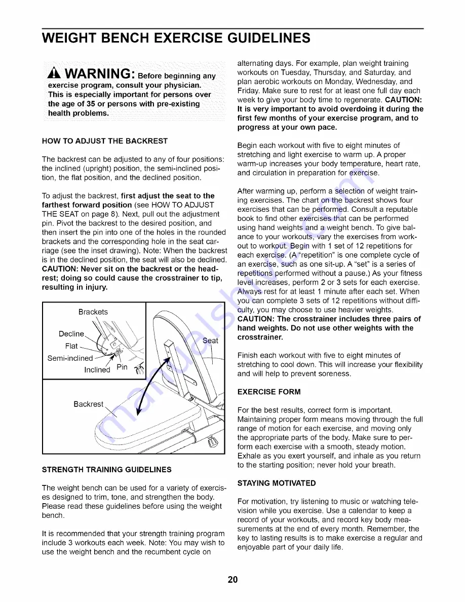 Pro-Form CrossTrainer56 PFEX39931 User Manual Download Page 20