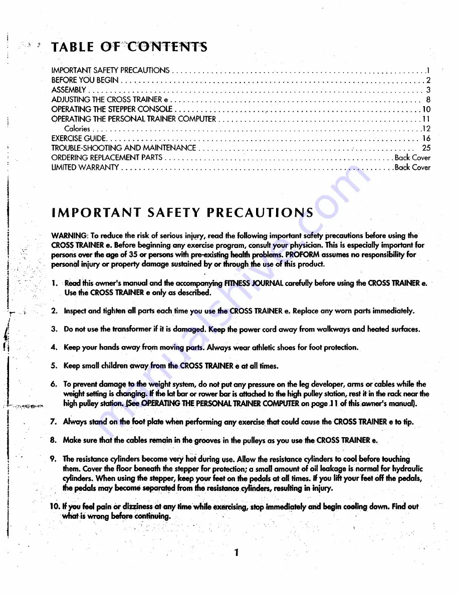 Pro-Form DR852040 Owner'S Manual Download Page 2