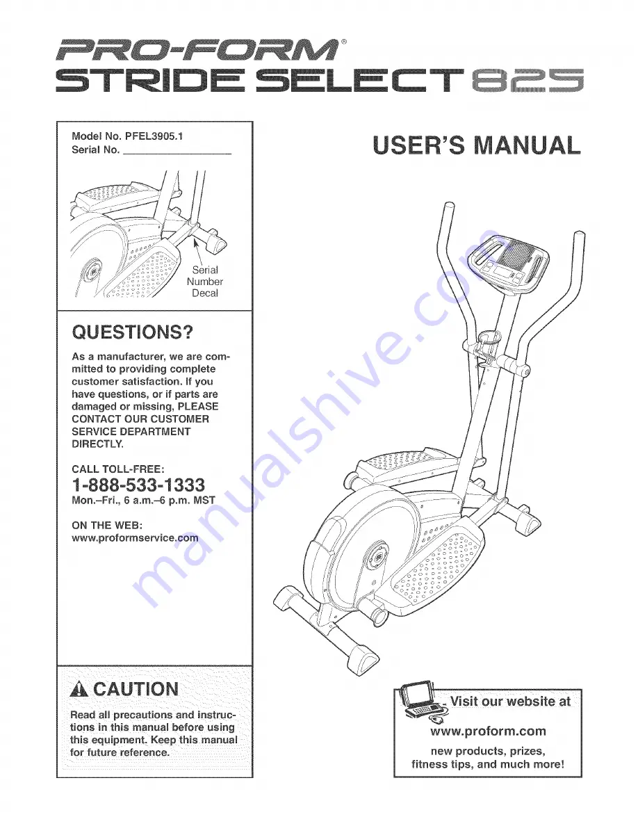 Pro-Form PFEL3905.1 User Manual Download Page 1