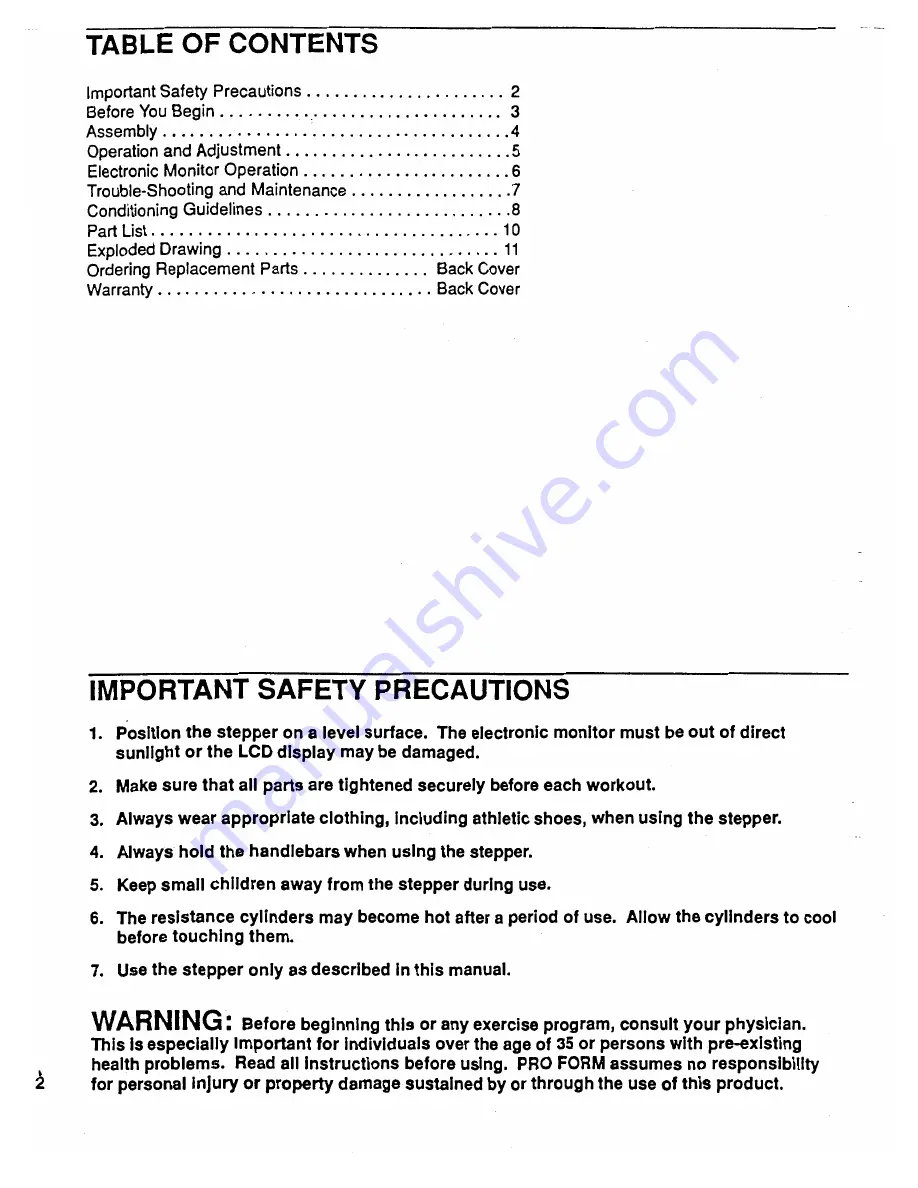 Pro-Form Step USA PF101110 Owner'S Manual Download Page 2