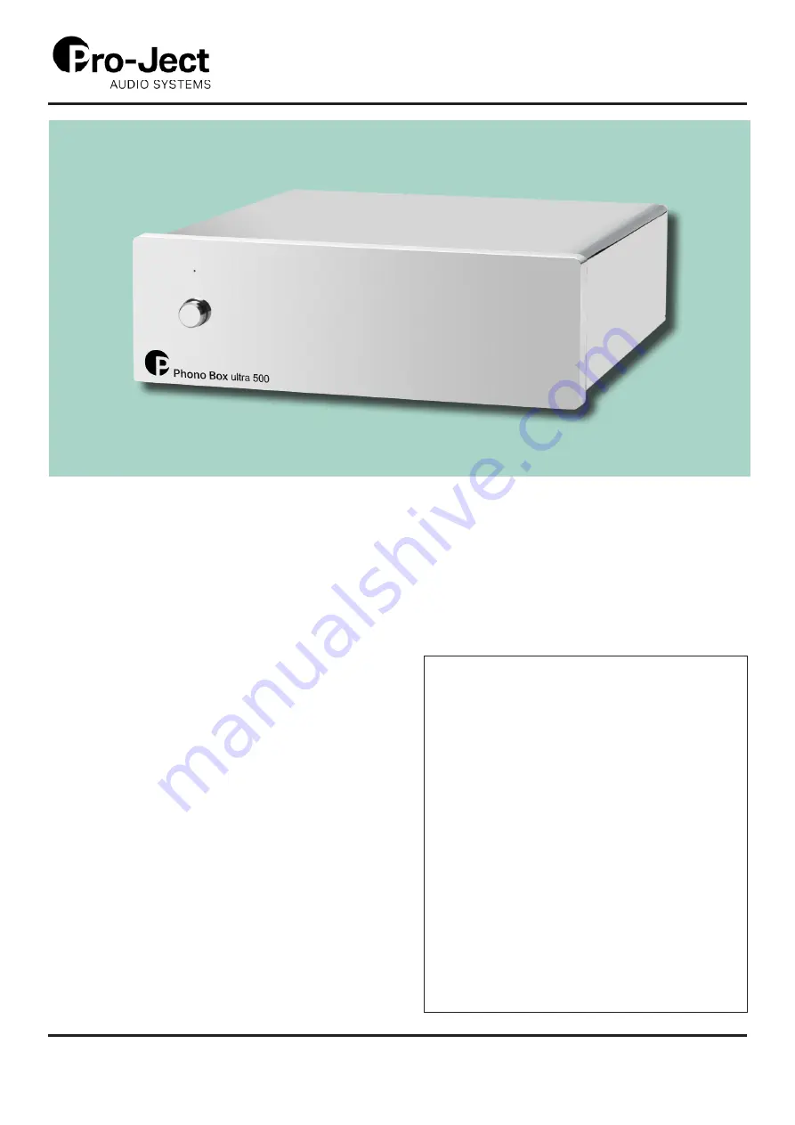 Pro-Ject Audio Systems Box-Design Phono Box ultra 500 Instructions For Use Manual Download Page 5