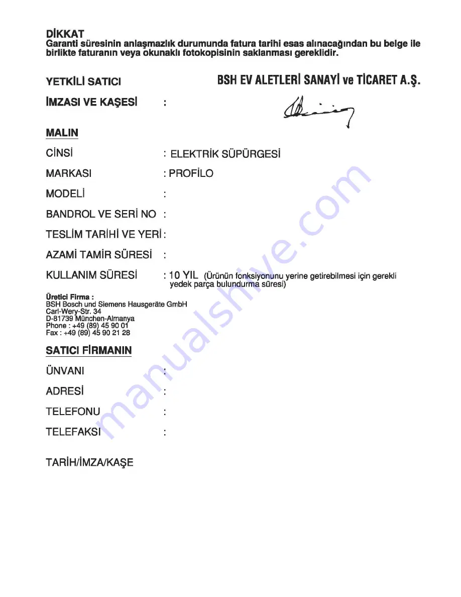 PROFILO VS7PT SERIES Instructions For Use Manual Download Page 38