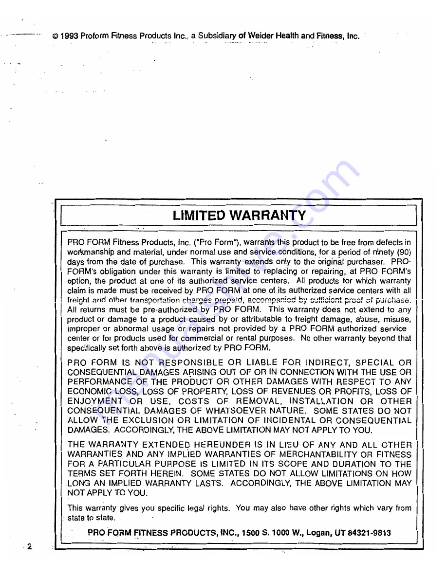 ProForm 3001 Silent Drive Owner'S Manual Download Page 2