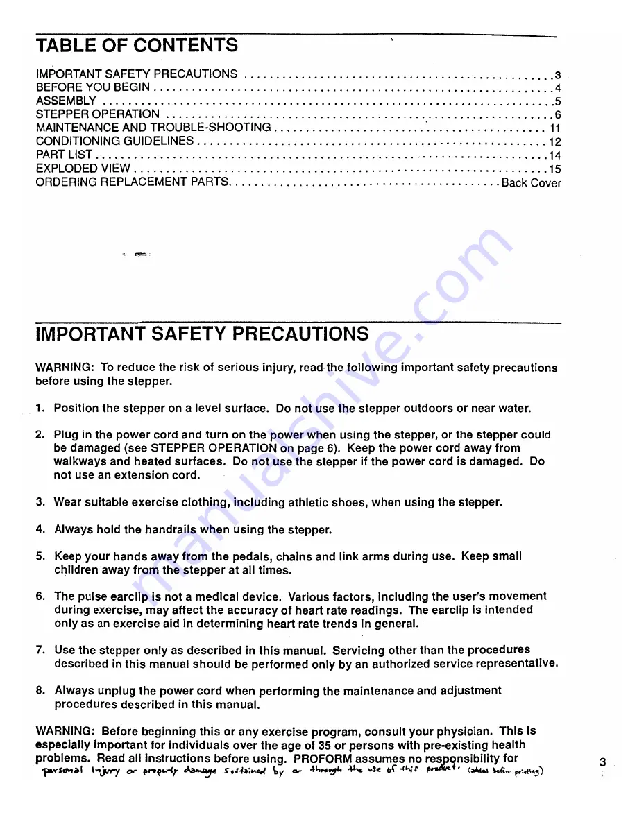 ProForm 3001 Silent Drive Owner'S Manual Download Page 3