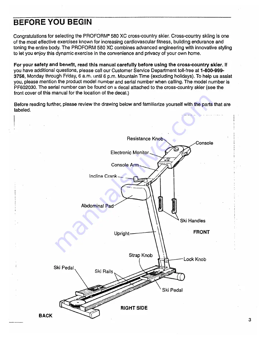 ProForm 580 Xc Skier Скачать руководство пользователя страница 3