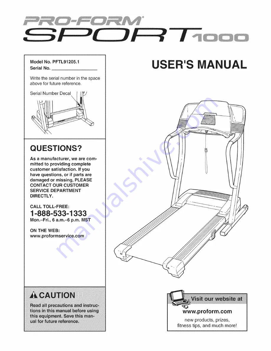 ProForm PFTL91205.1 User Manual Download Page 1