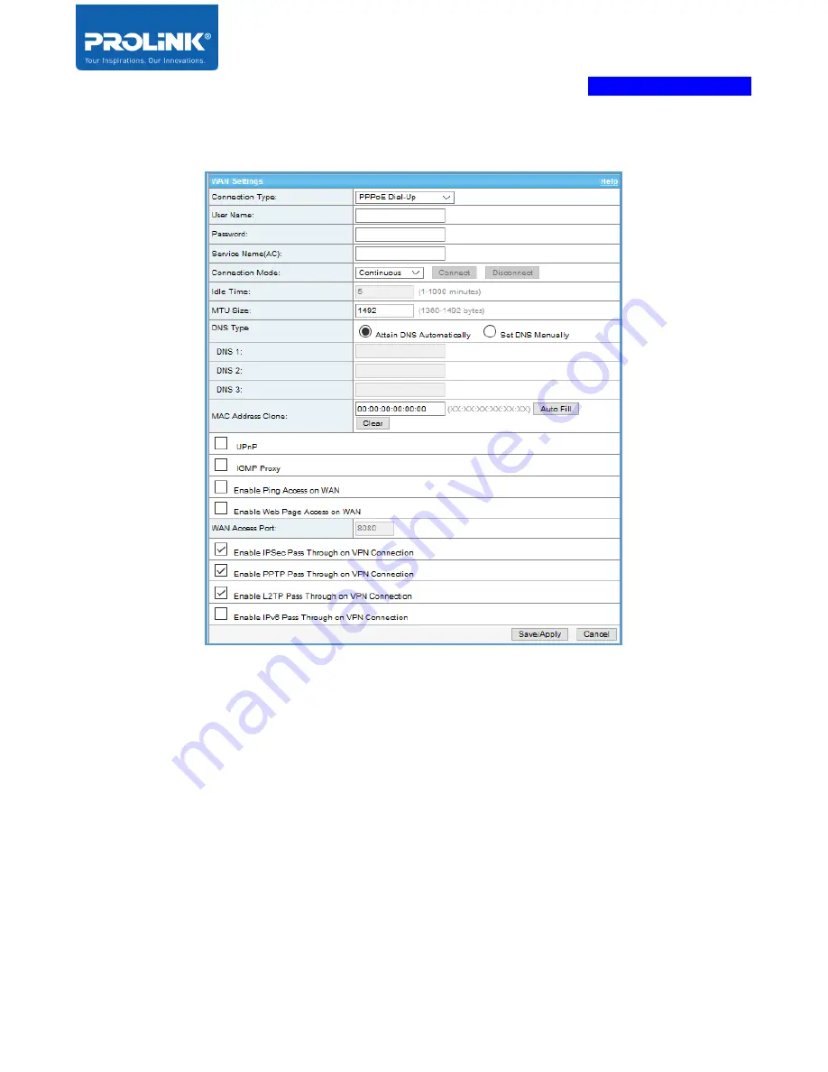 PROLiNK PRN3009 Product User Manual Download Page 62