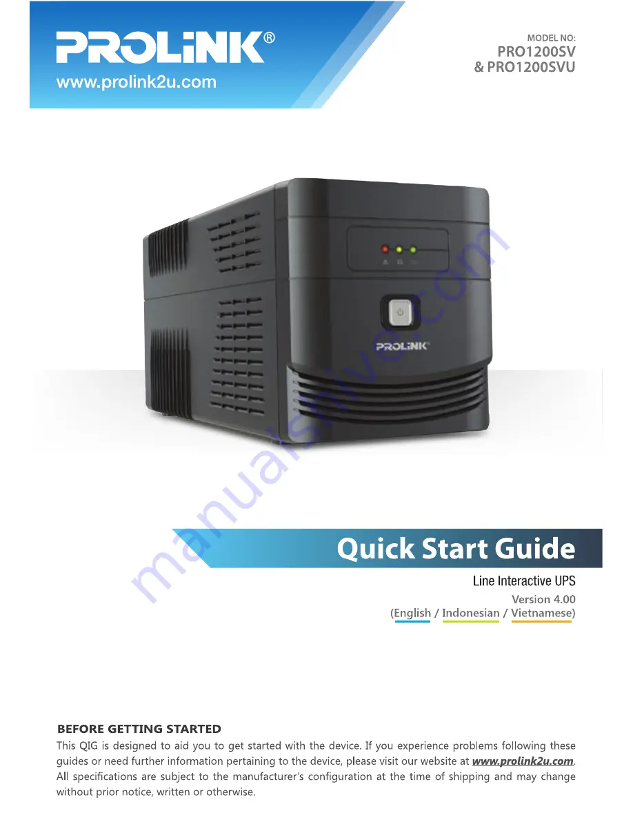 PROLiNK PRO1200SV Quick Start Manual Download Page 1