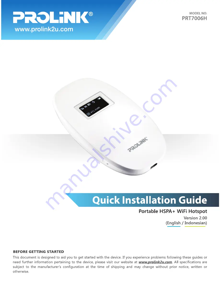 PROLiNK PRT7006H Quick Installation Manual Download Page 1