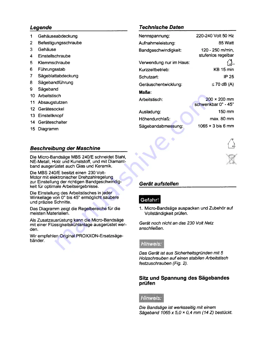 Proxxon MBS 240 / E Скачать руководство пользователя страница 8