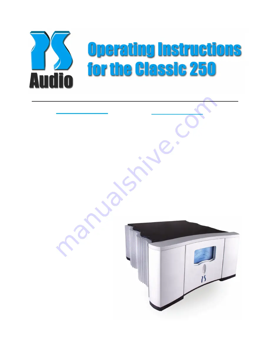 PS Audio Classis 250 Operating Instructions Manual Download Page 1