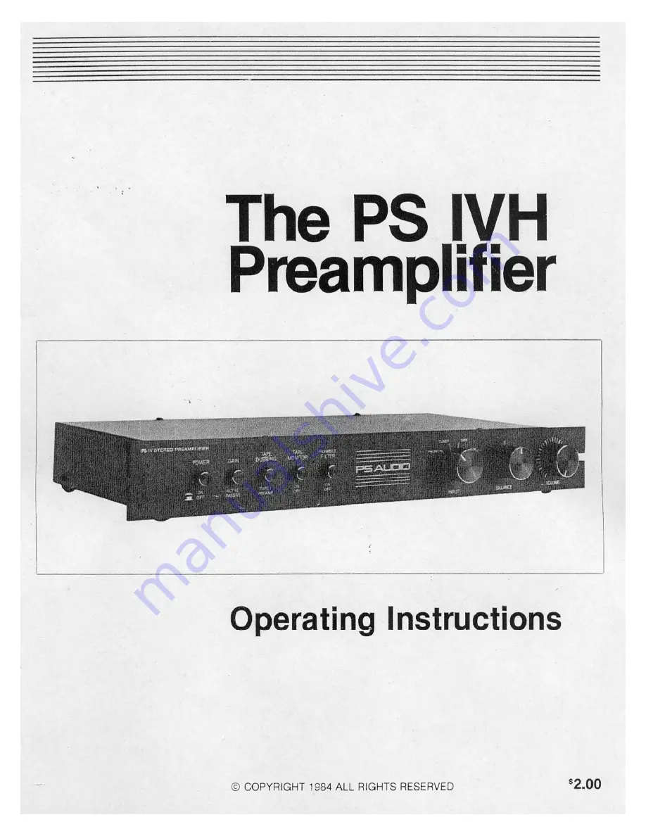 PS Audio PS IVH Operating Instructions Manual Download Page 1