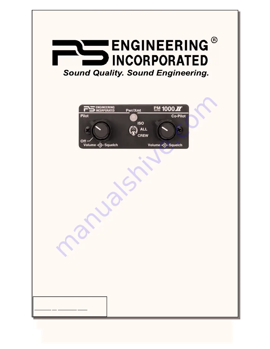 PS Engineering PM1000 II Скачать руководство пользователя страница 1