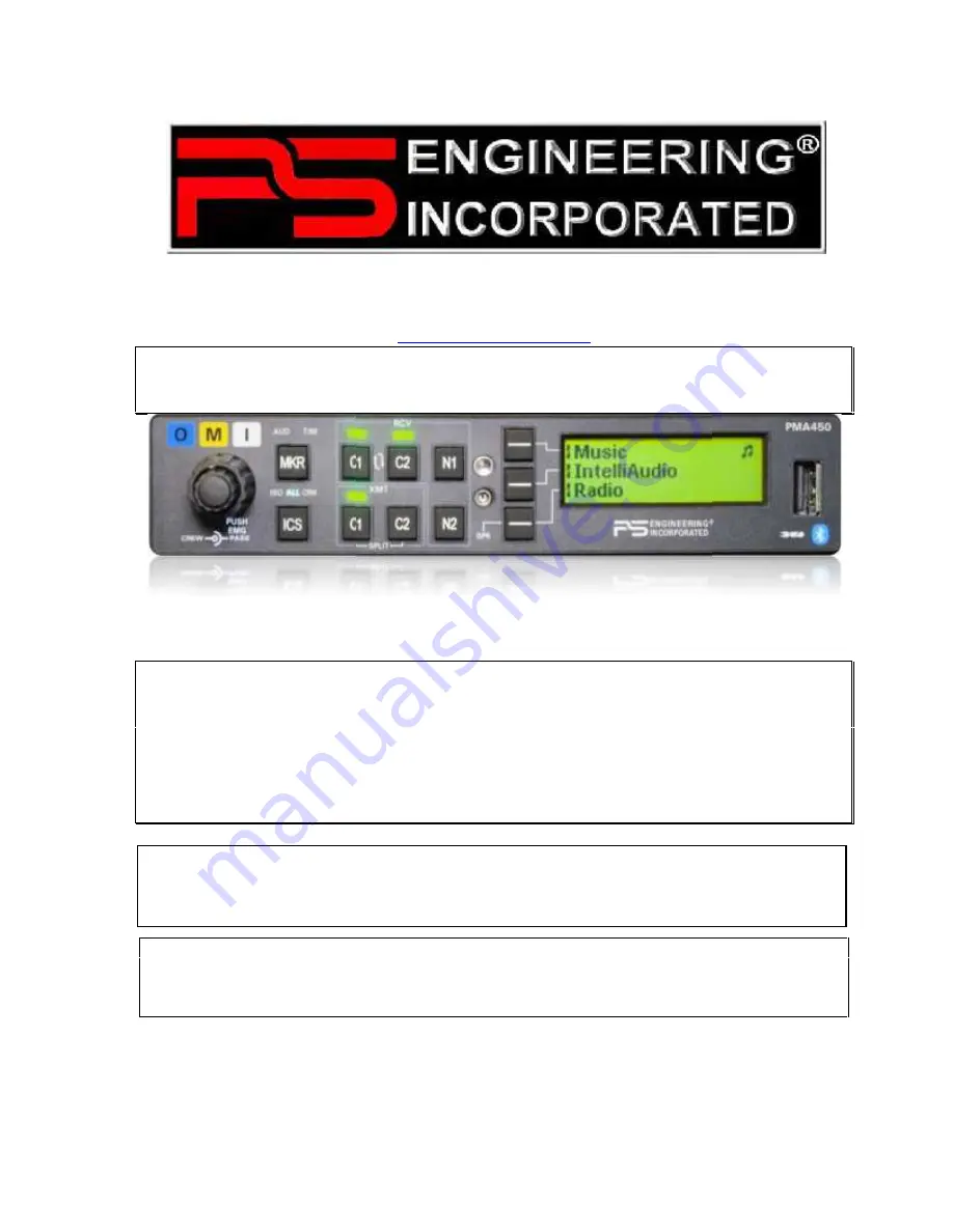 PS Engineering PMA450 Скачать руководство пользователя страница 1