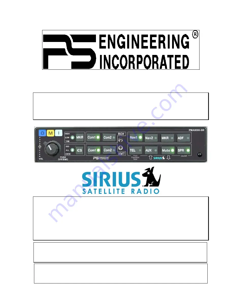 PS Engineering PMA8000-SR Скачать руководство пользователя страница 1