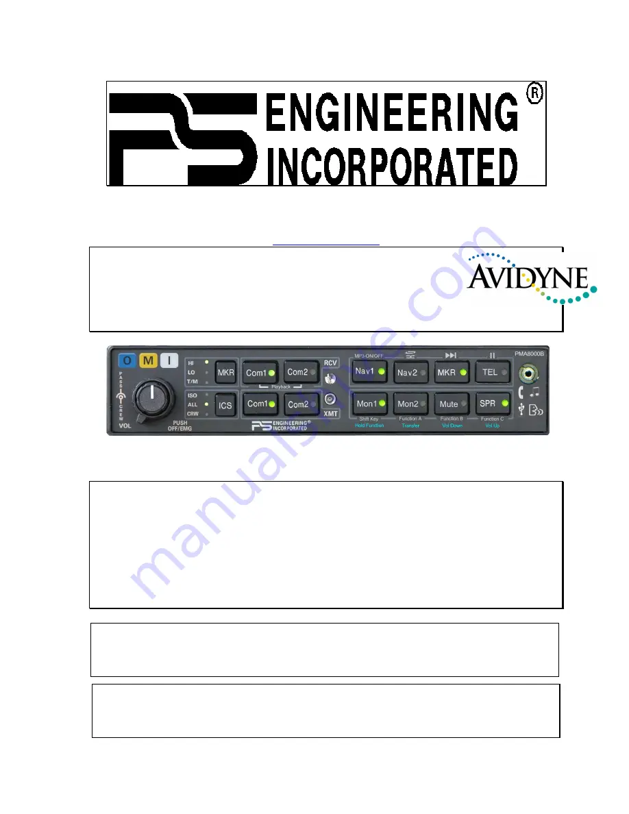 PS Engineering PMA8000B--MP3 Installation And Operation Manual Download Page 1