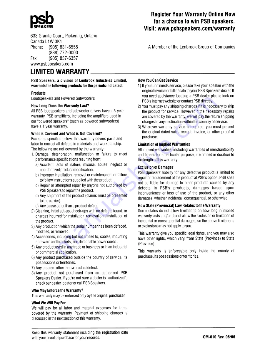 PSB 760IMGNT Owner'S Manual Download Page 27