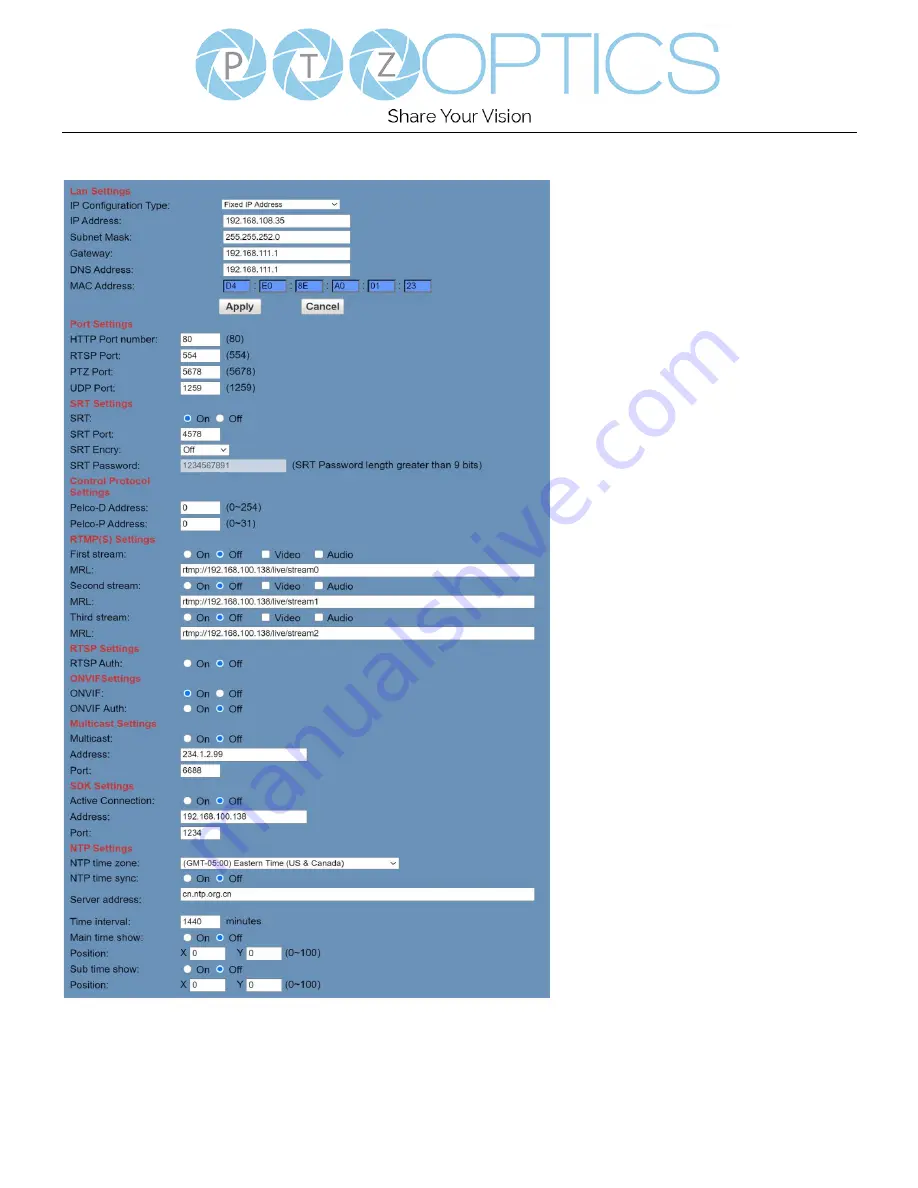 PTZ Optics EPTZ-ZCAM-G2 User Manual Download Page 34