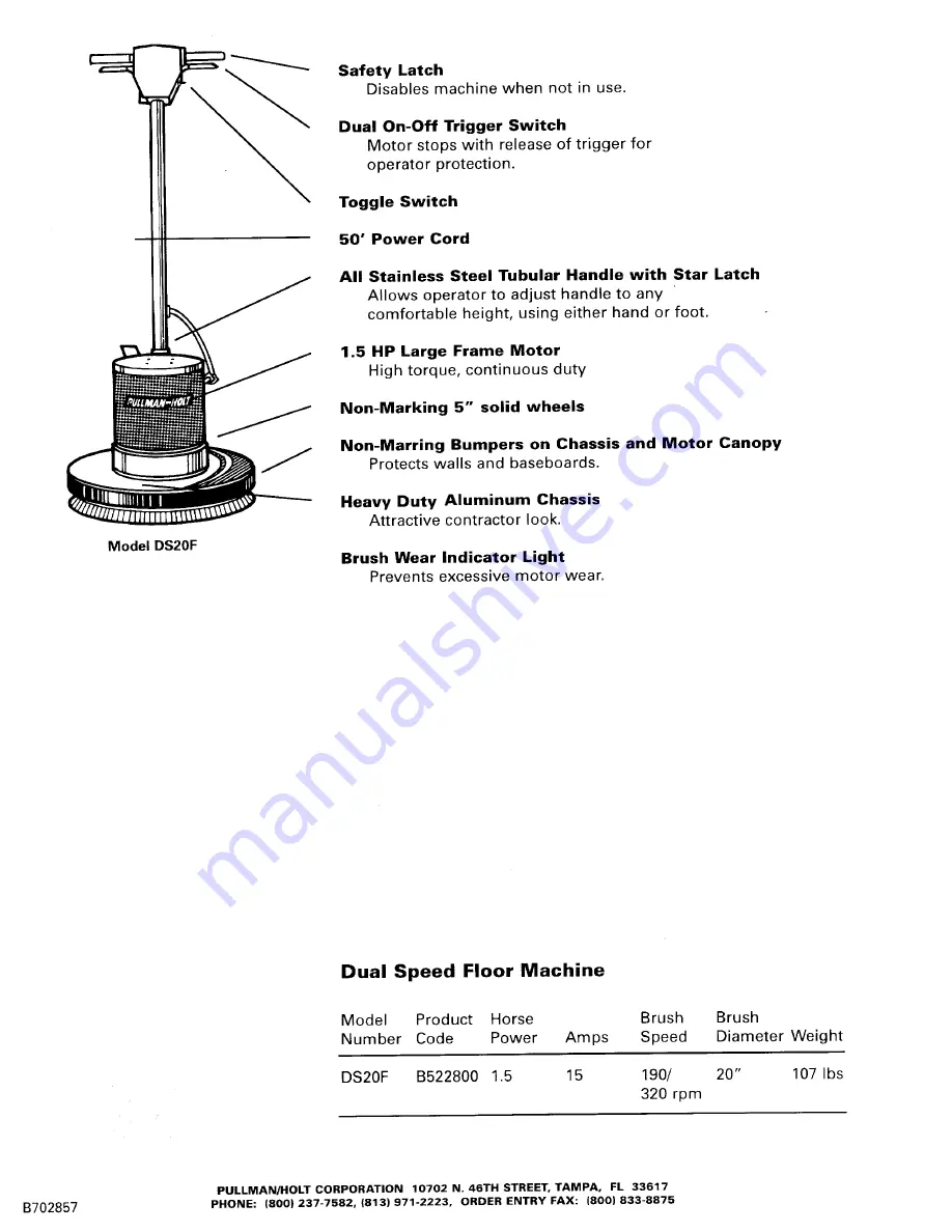 Pullman Holt DS-20F Скачать руководство пользователя страница 2