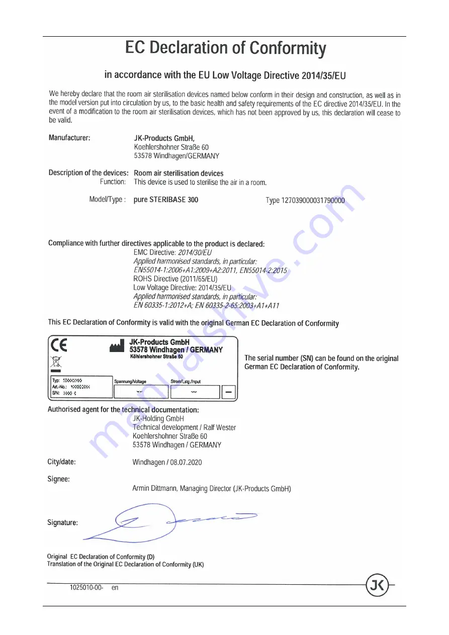 PURE STERIBASE 300 Operating Instructions Manual Download Page 26