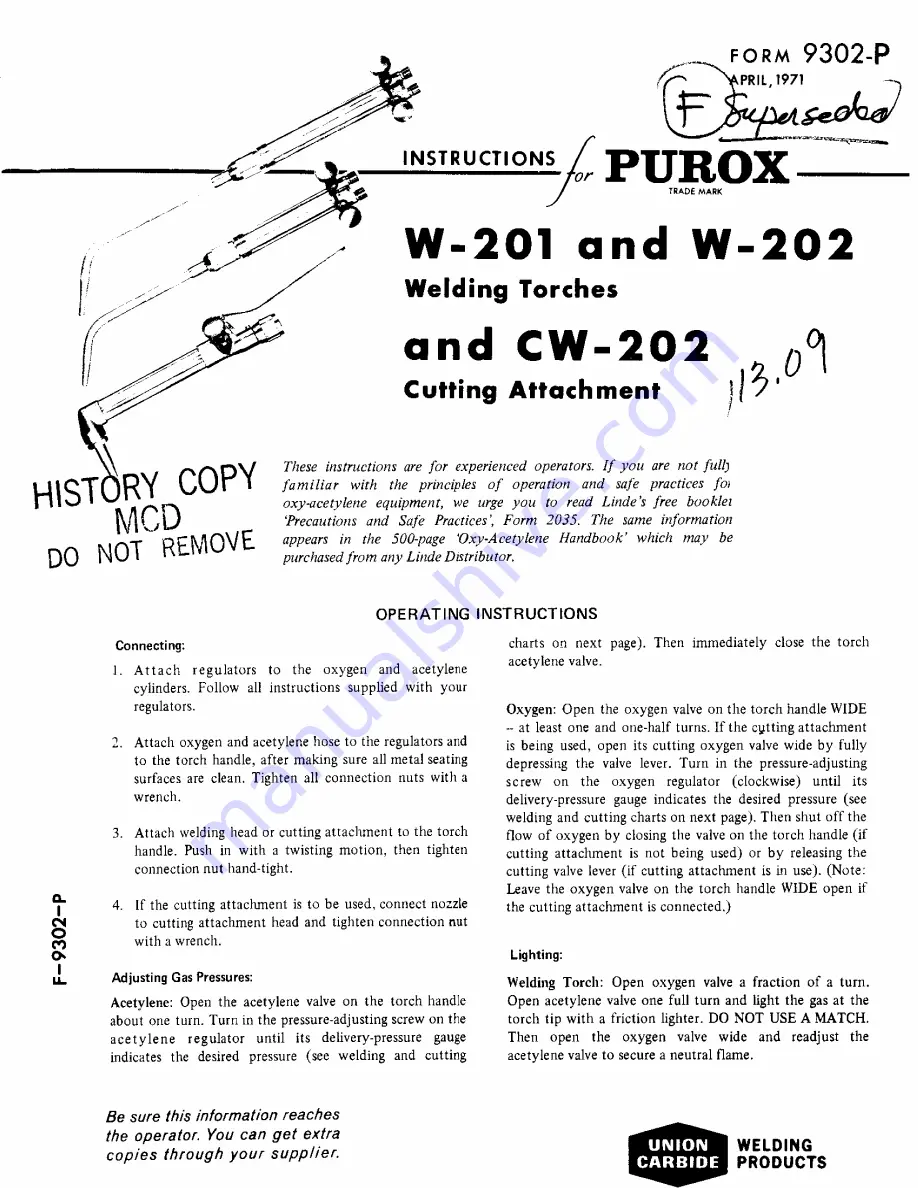 PUROX w-201 Instructions Download Page 1