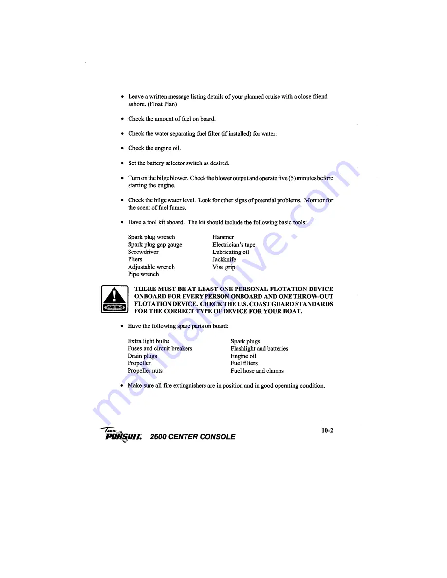 PURSUIT 1994 2600 Center Console Owner'S Manual Download Page 61