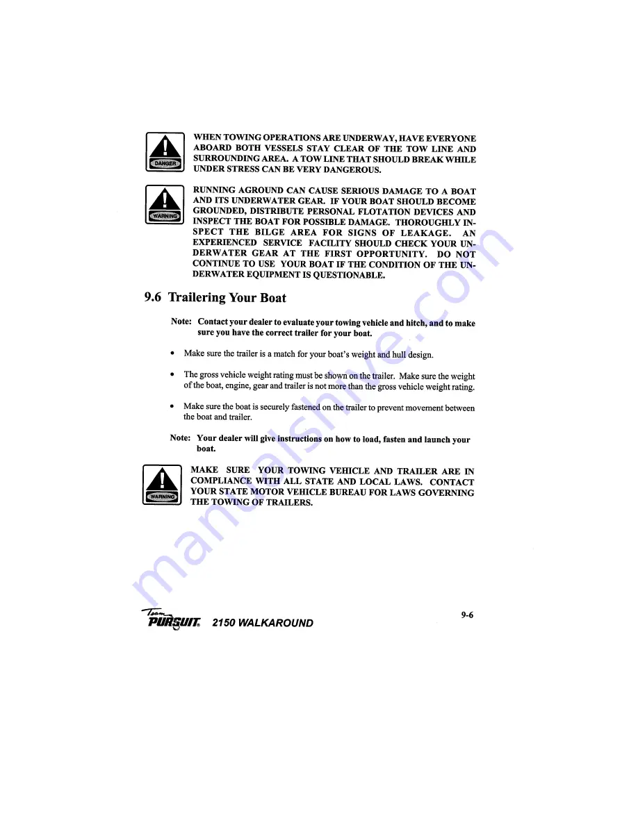 PURSUIT 2150 Walkaround Owner'S Manual Download Page 50