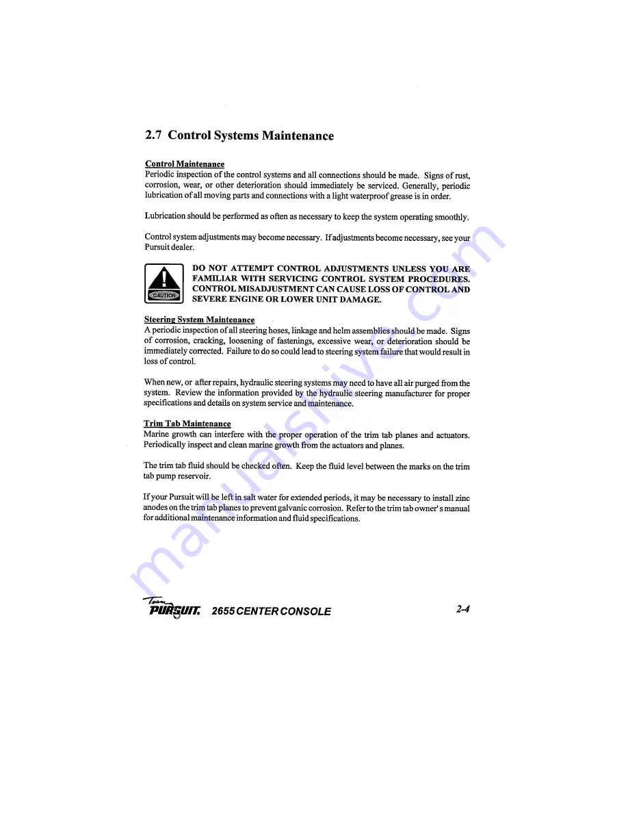 PURSUIT 2655 Center Console Owner'S Manual Download Page 20