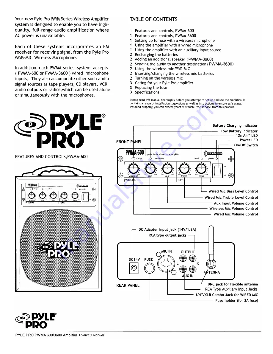 Pyle Pro PWMA3600 Owner'S Manual Download Page 2