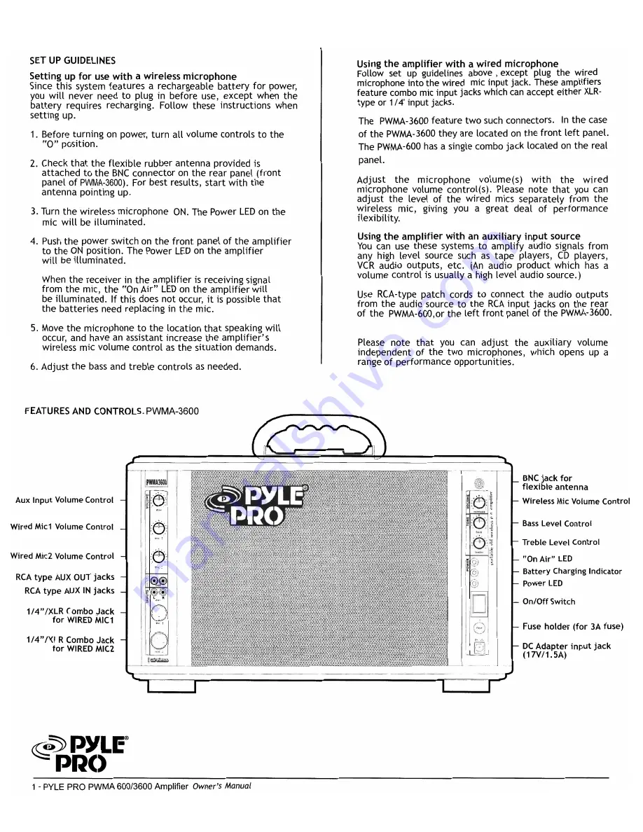 Pyle Pro PWMA3600 Owner'S Manual Download Page 3