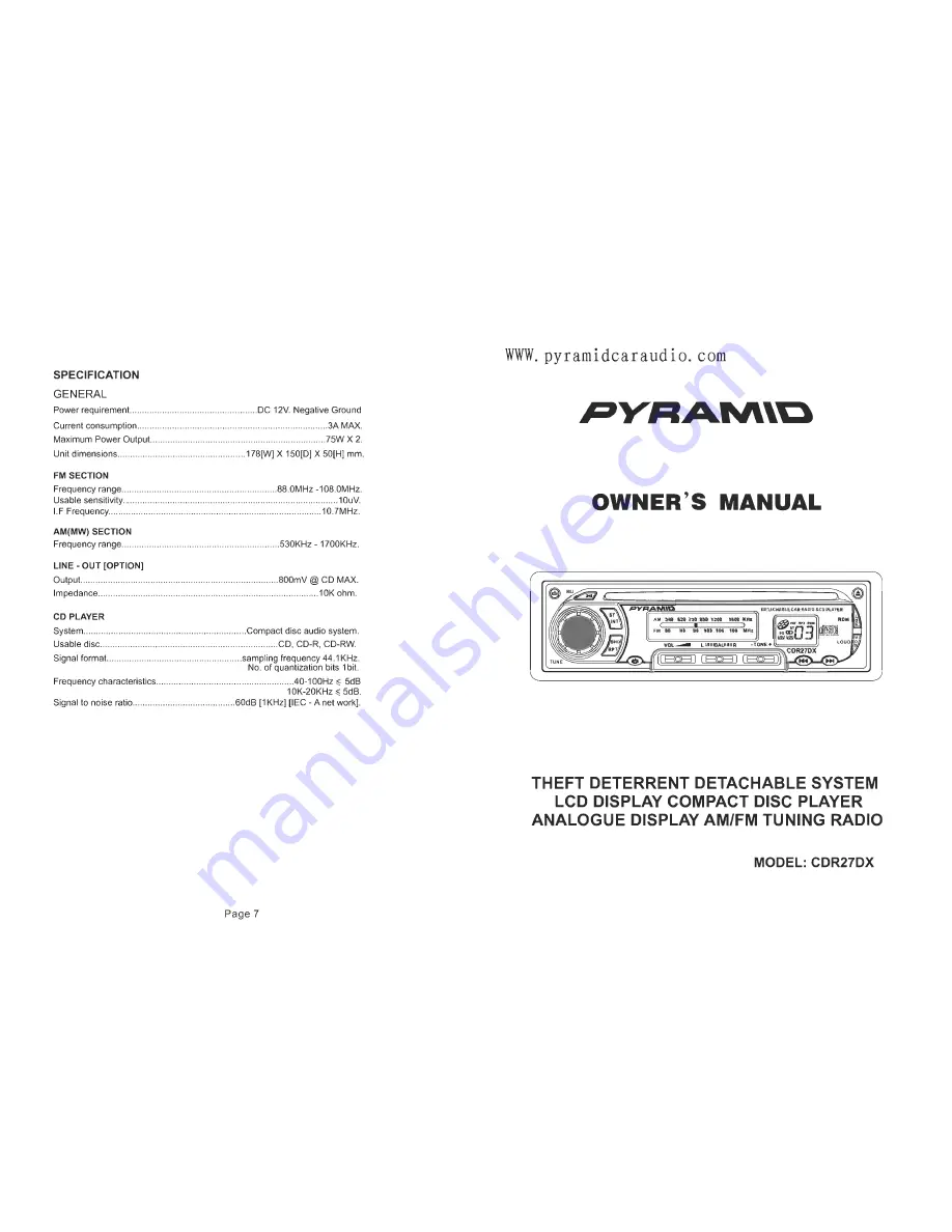 Pyramid CDR27DX Owner'S Manual Download Page 1