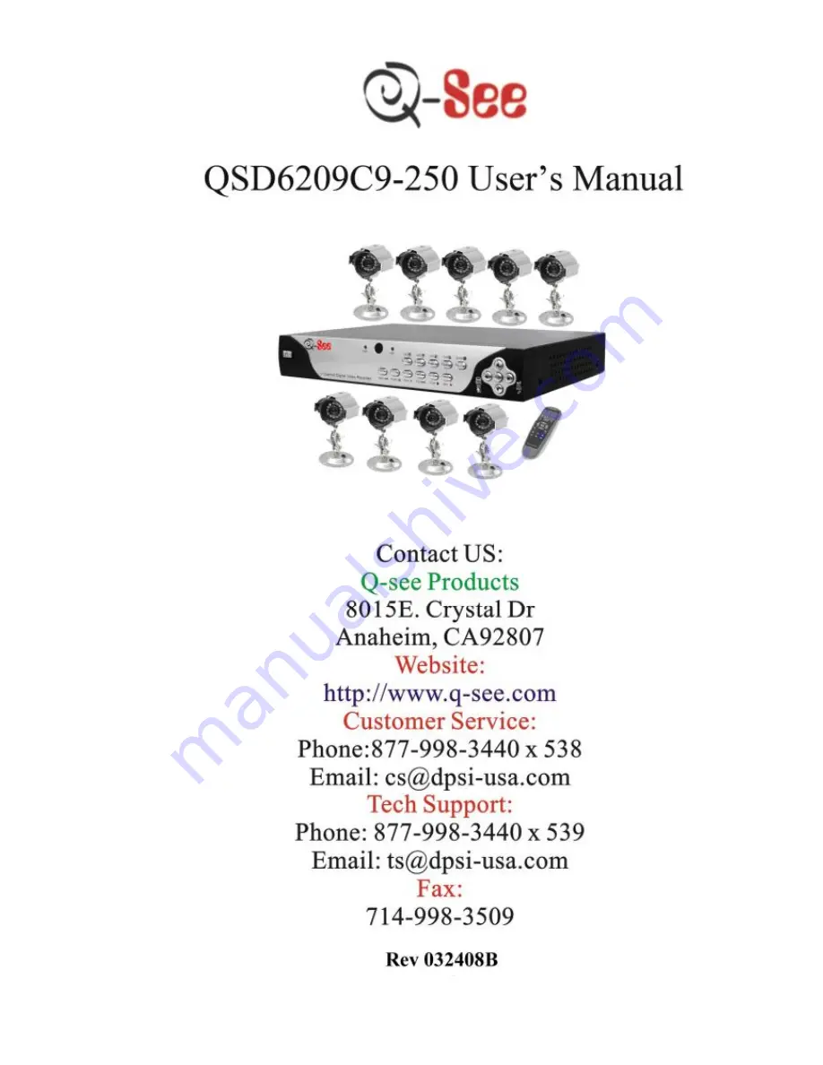 Q-See QSD6209C9--250 Скачать руководство пользователя страница 1