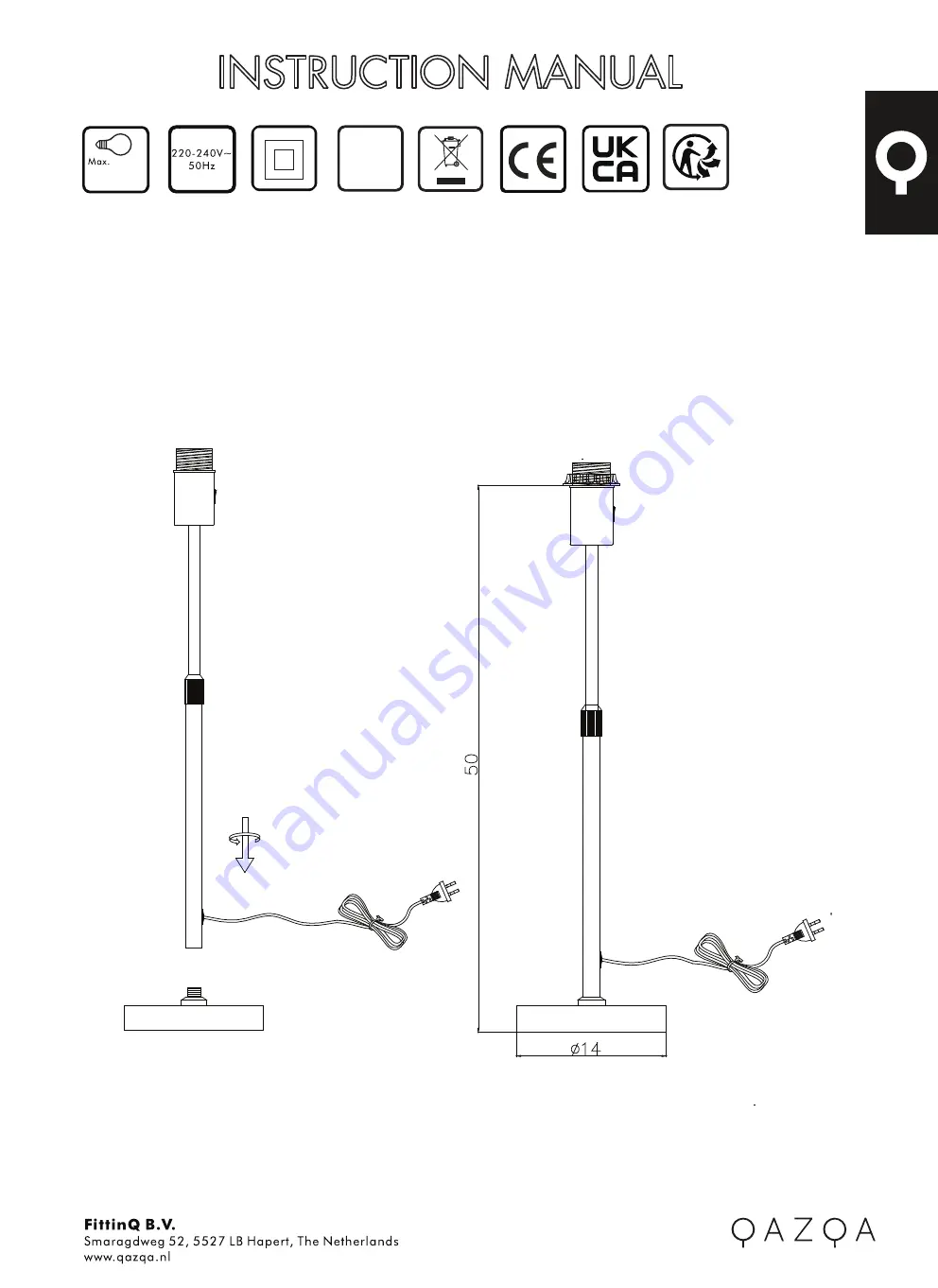 Qazqa Parte TL Black Instruction Manual Download Page 1