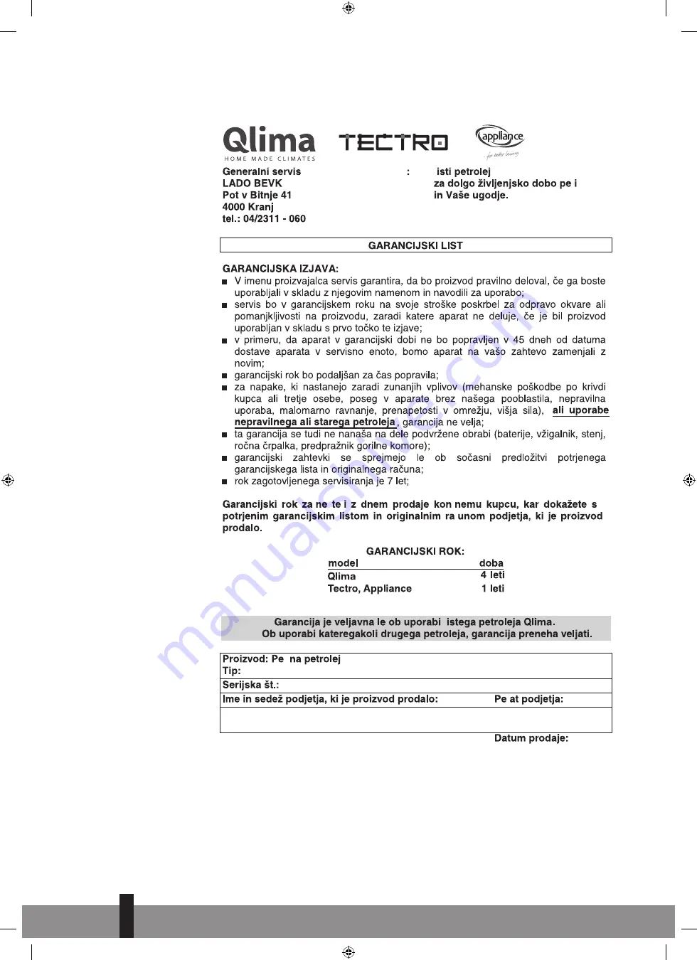 Qlima 8713508785295 Operating Manual Download Page 60