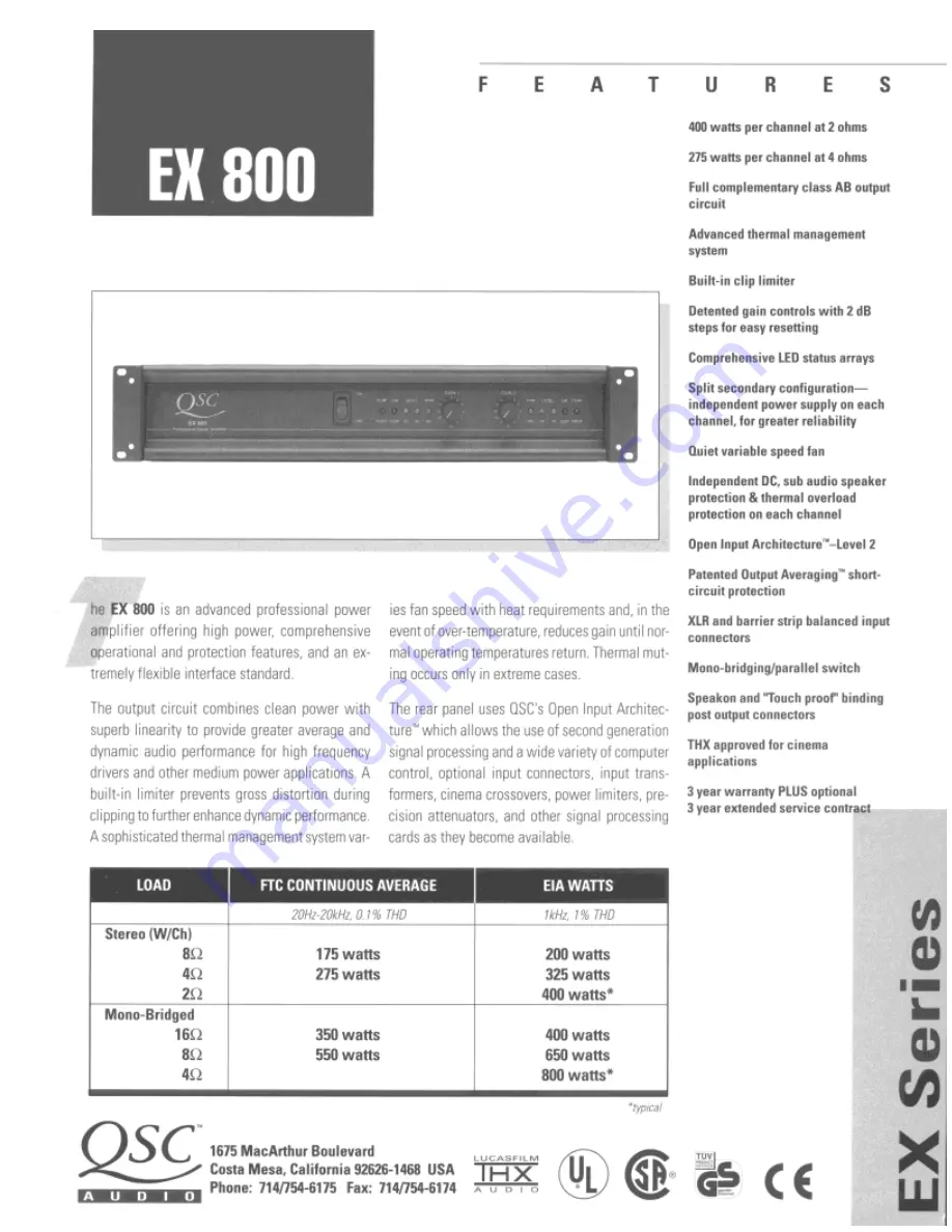 QSC EX 800 Скачать руководство пользователя страница 1