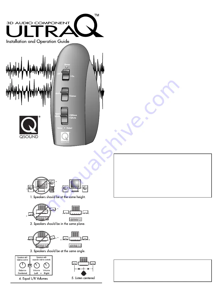 QSound UltraQ Installation And Operation Manual Download Page 1