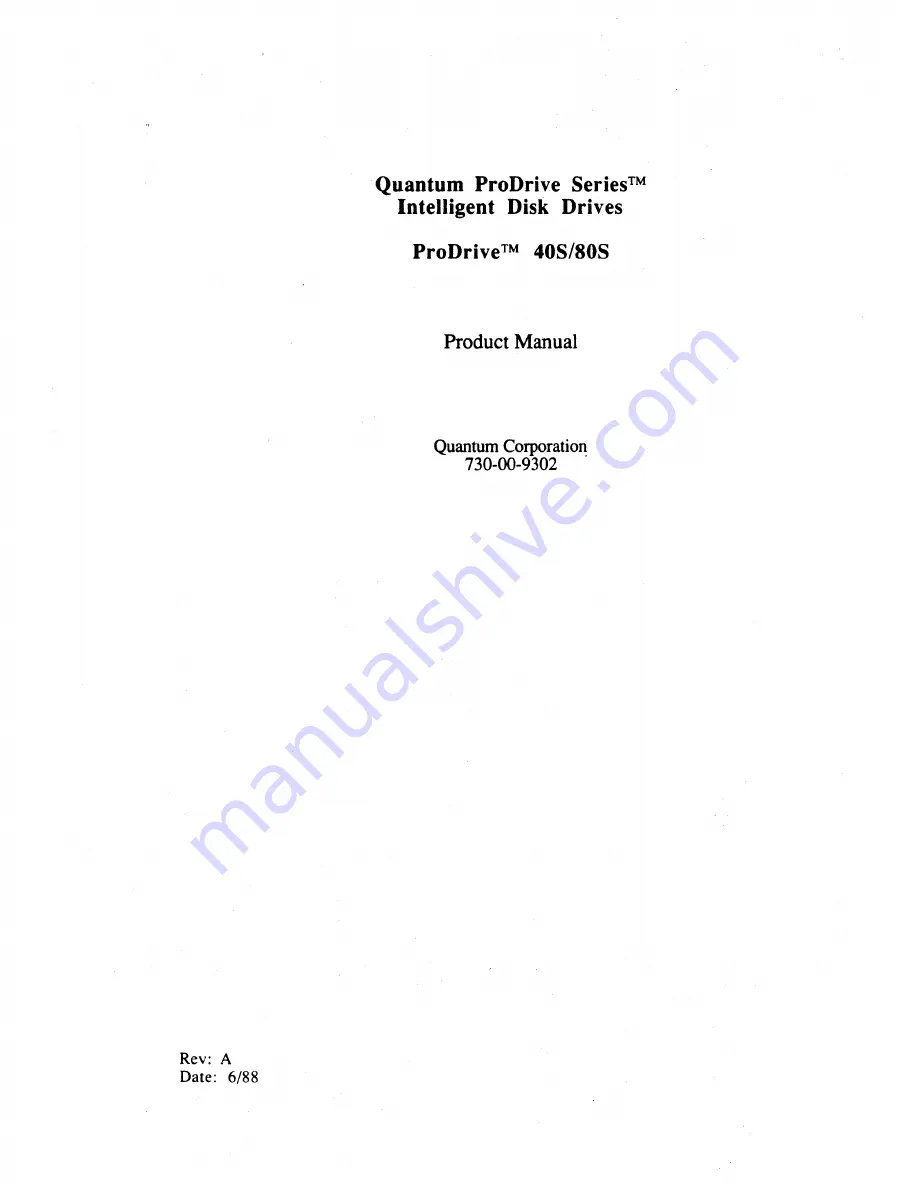 Quantum ProDrive 40S Product Manual Download Page 1