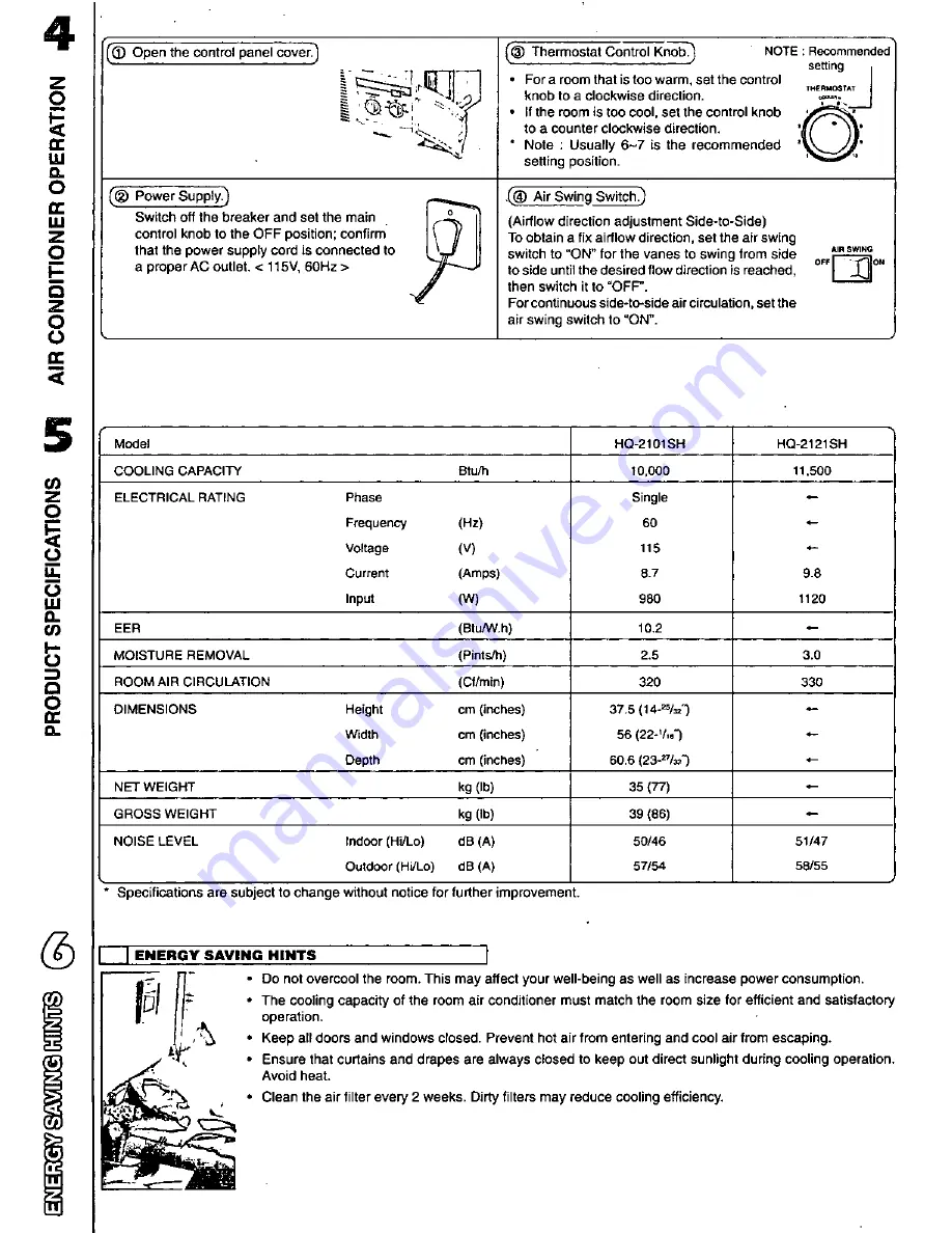 Quasar HQ-2101SH Installation And Operating Instructions Manual Download Page 6