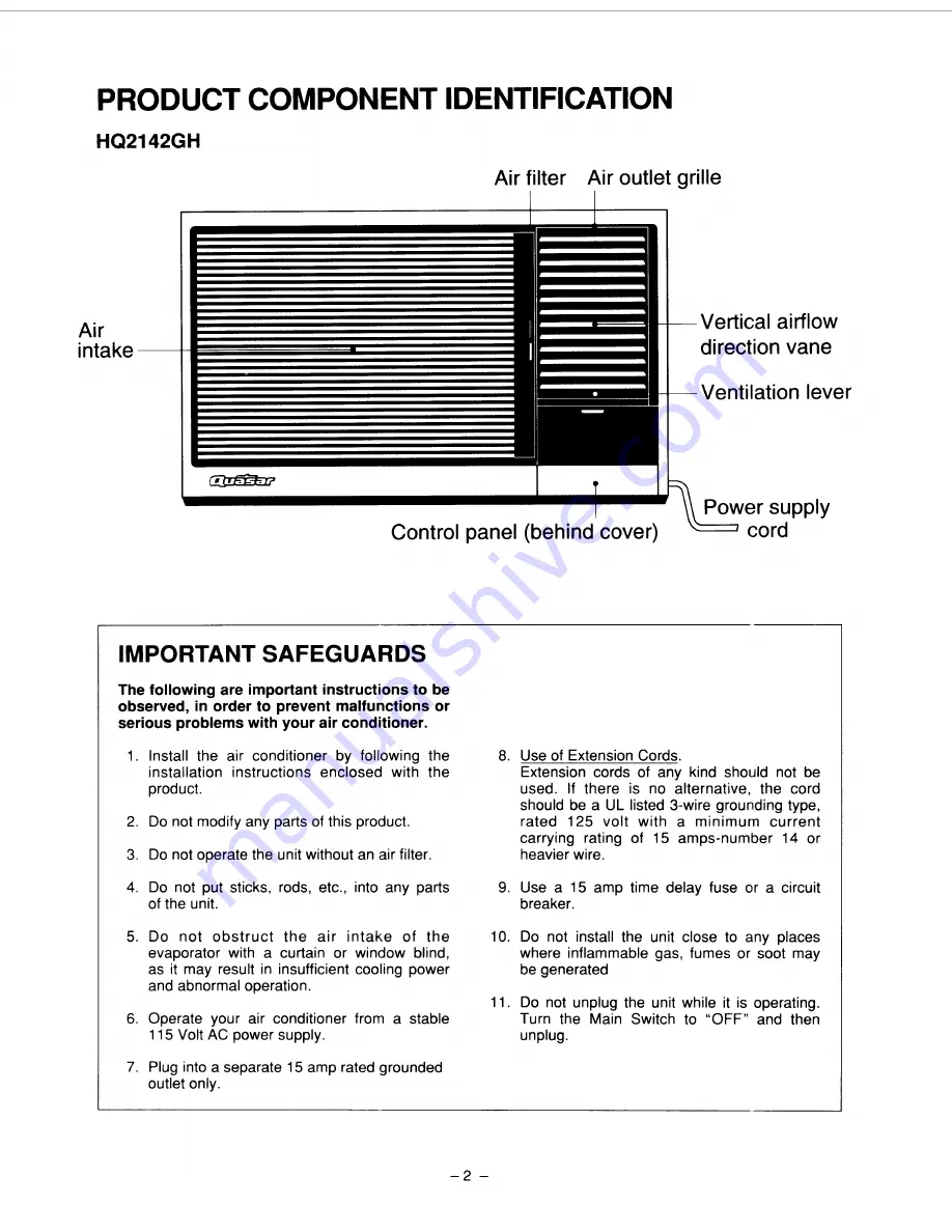 Quasar HQ2142GH Operating Instructions Manual Download Page 3