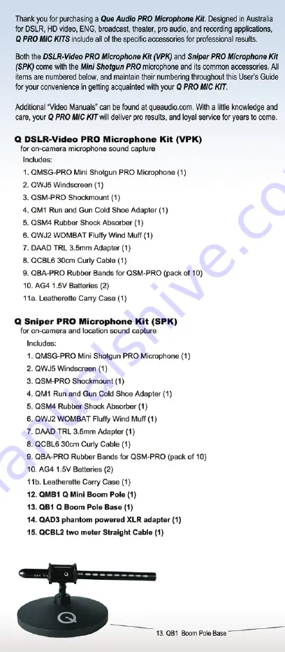 Que Audio Q DSLR-VIDEO PRO KIT User Manual Download Page 2