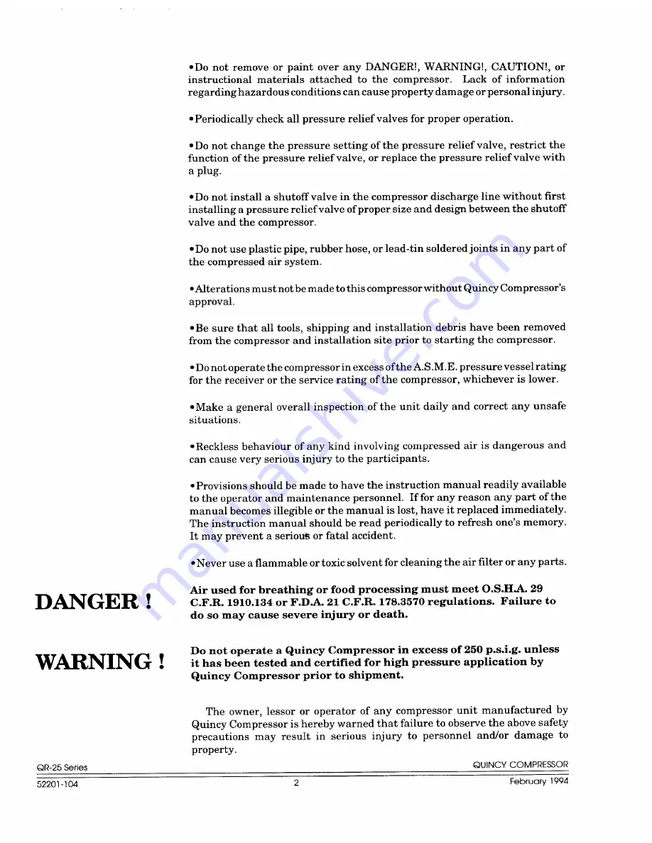 Quincy Compressor QR-25 310 Instruction Manual Download Page 6