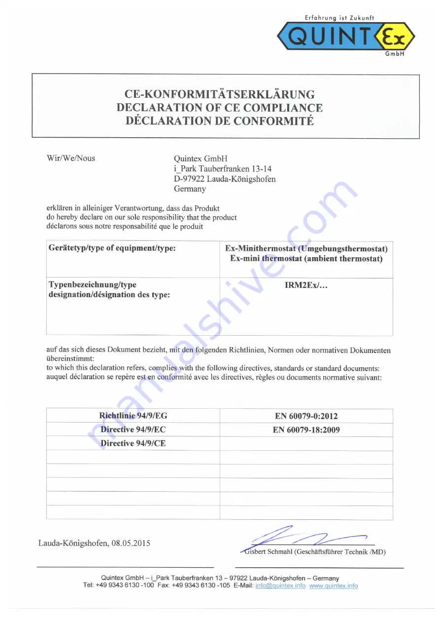 Quintex IRM2Ex Series Operating Manual Download Page 12