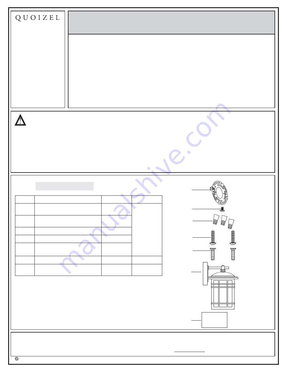 Quoizel 0809534 Manual Download Page 1