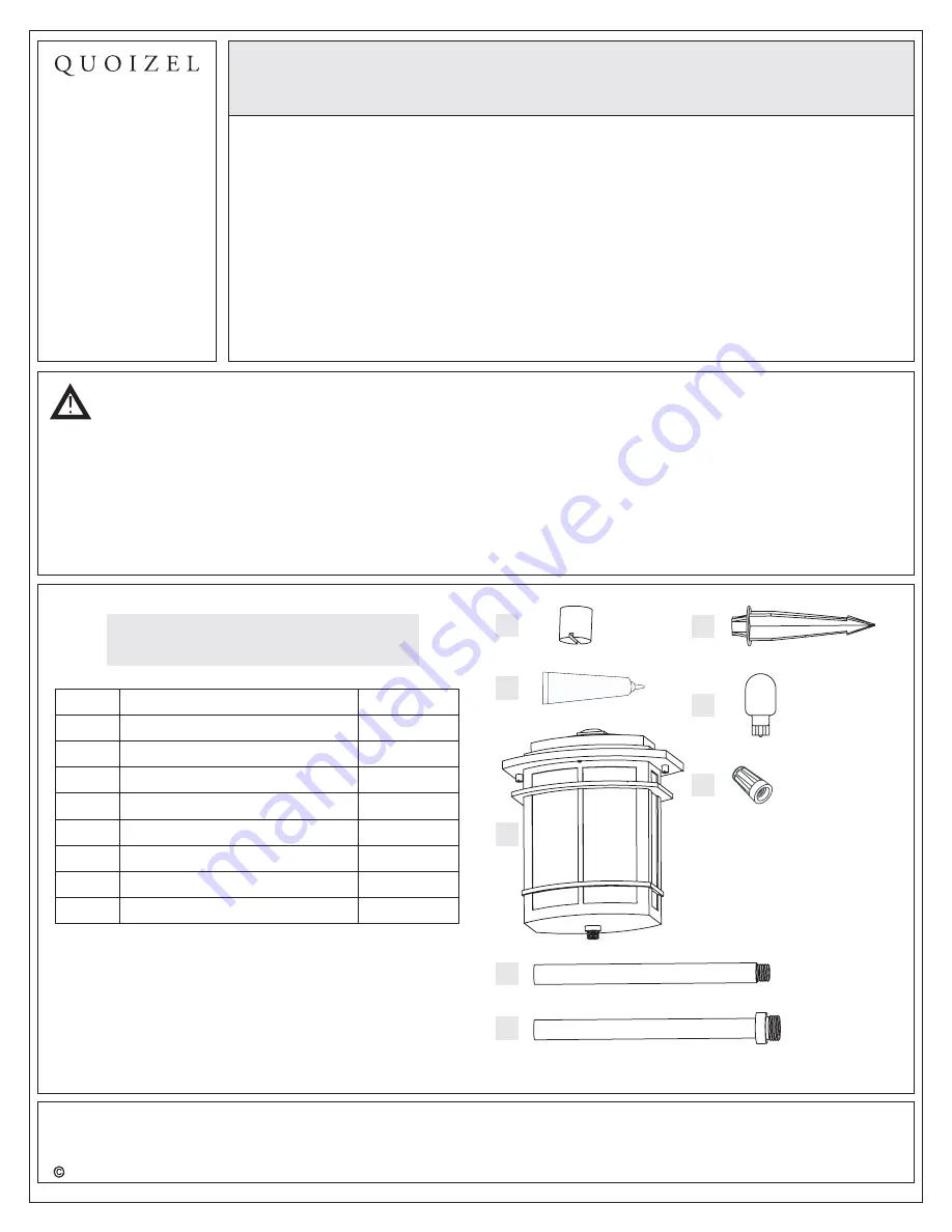 Quoizel GLN2006IB Assembly Instruction Sheet Download Page 1