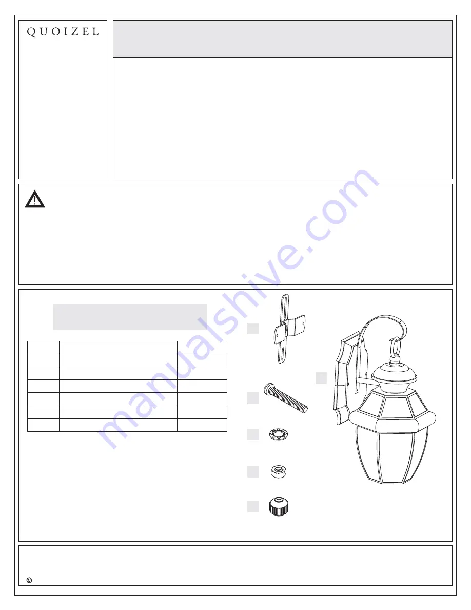 Quoizel NY8315AC Assembly Instruction Sheet Download Page 1