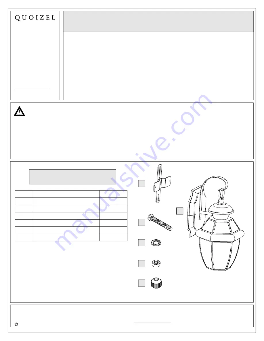 Quoizel NY8316AC Assembly Instruction Sheet Download Page 1