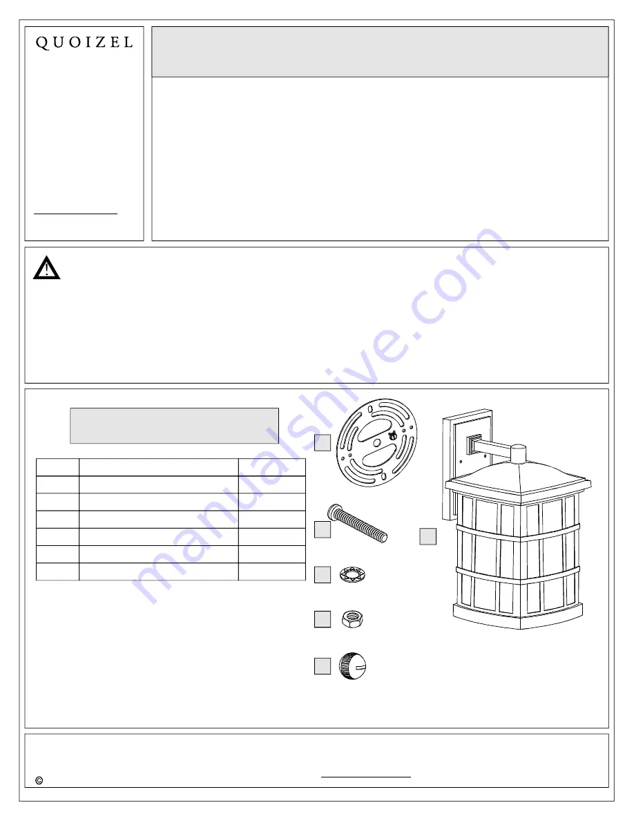 Quoizel SNN8409PN Assembly Instruction Sheet Download Page 1