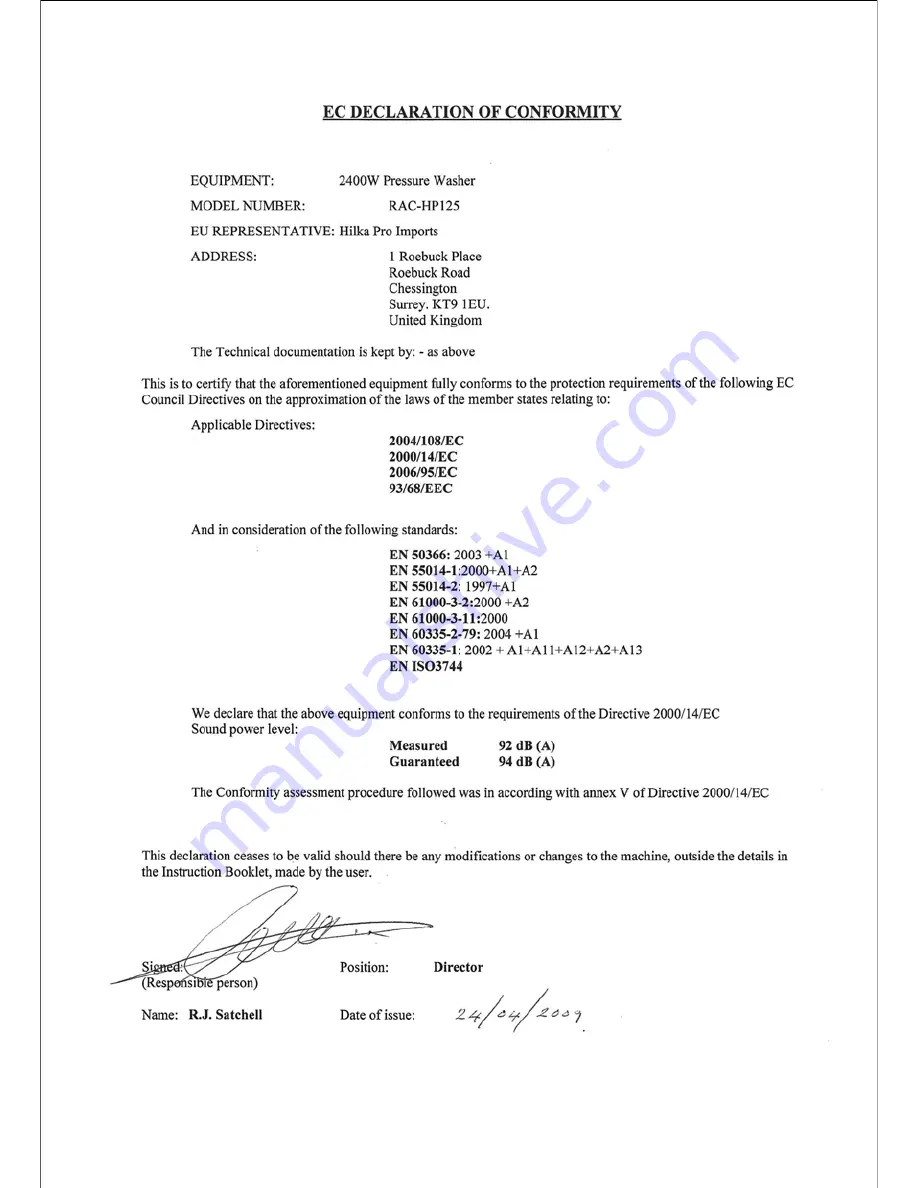 Rac RAC-HP125 Manual Download Page 11